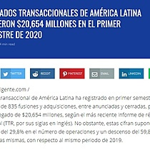 Mercados transaccionales de Amrica Latina movieron $20,654 millones en el primer semestre de 2020